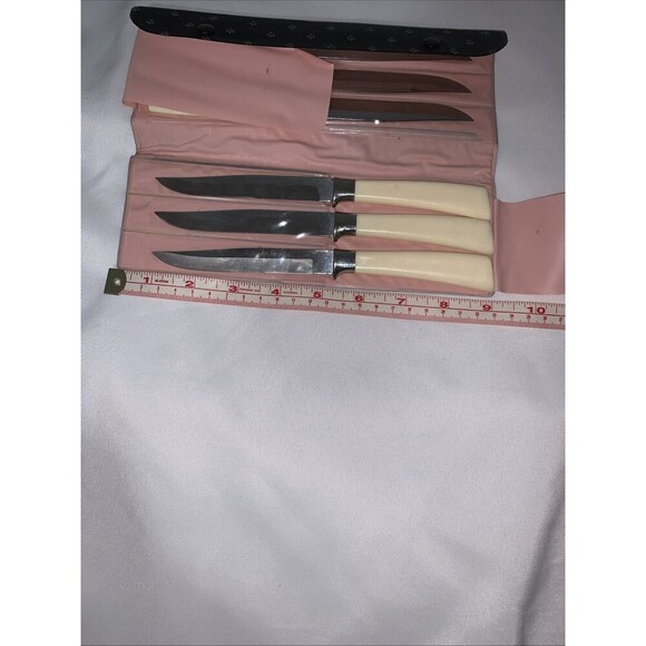 Vintage WASHINGTON FORGE 6 Steak Knife Set Stainless Butterscotch - Picture 9 of 9